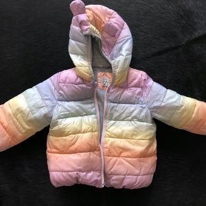Rainbow teddy puffer jacket